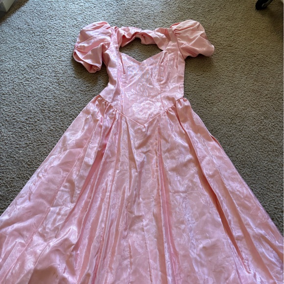 Vintage Alfred Angelo Pink Satin Like Bow Puff Sleeve Gown Union Label - Picture 1 of 11